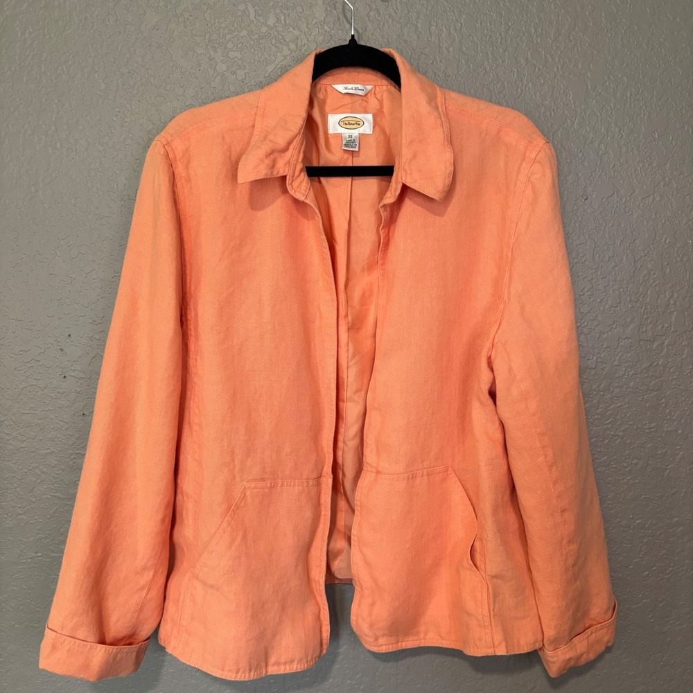 Talbots Irish Linen Jacket Coral Orange Open Front Blazer Plus Size 20